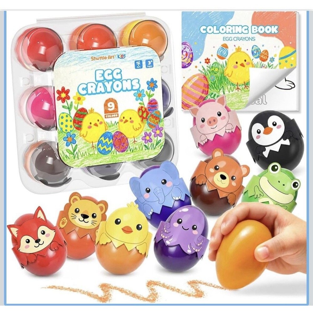Shuttle Art Jumbo Egg Crayons 9 Colors Washable Toddlers 1-3 Coloring Book Set